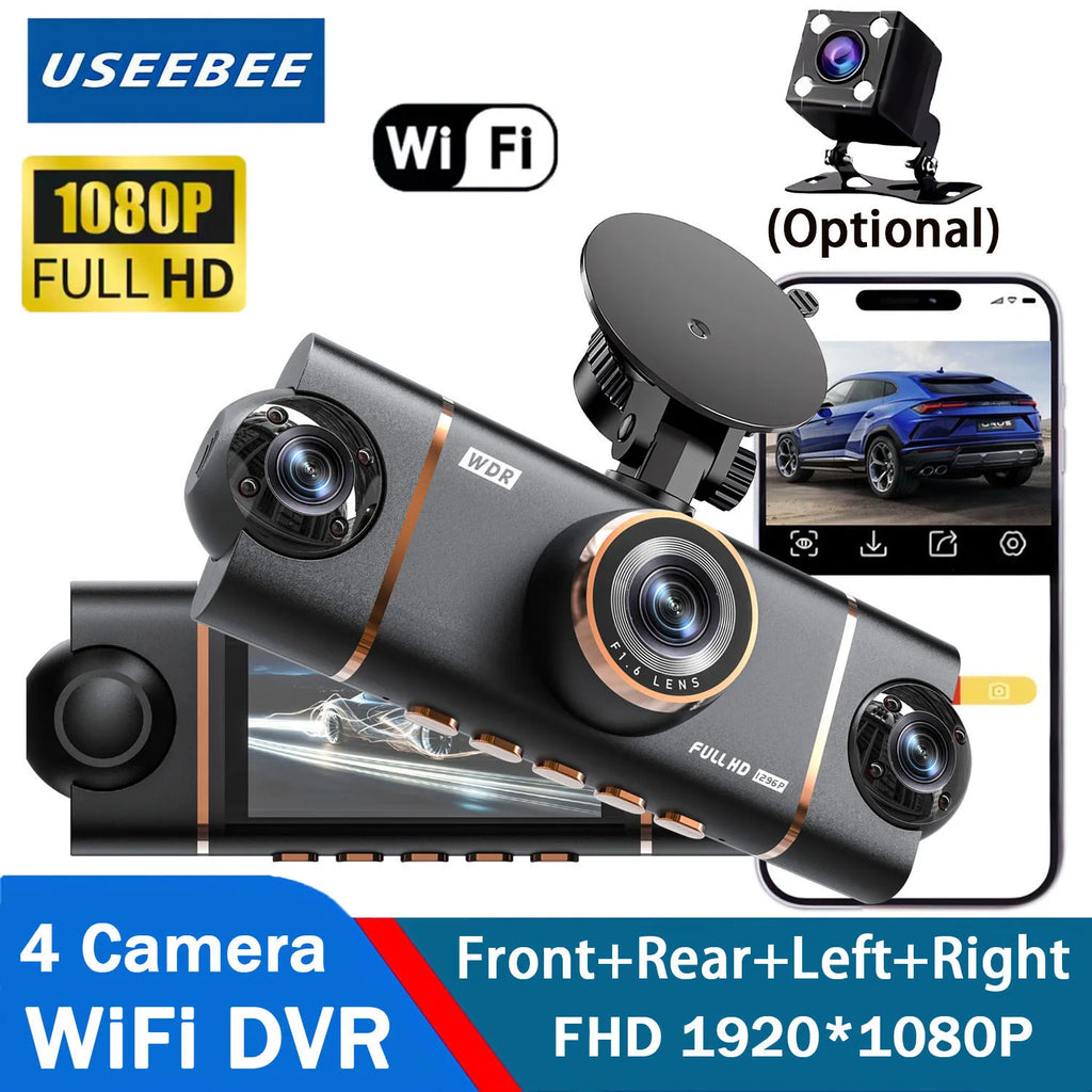 4 Cameras Dash Cam Car DVR WiFi HD 1080P Video Recorder 4 Channel Front Rear View Night Vision Black Box DVR For Vehicle Safety