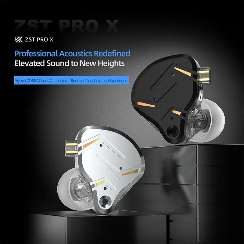 KZ ZST PRO X Hybrid Dynamic Balanced IEM in Ear Monitor Headphones 1DD 1BA HiFi Earphones Detachable Cable Audiophile Musician