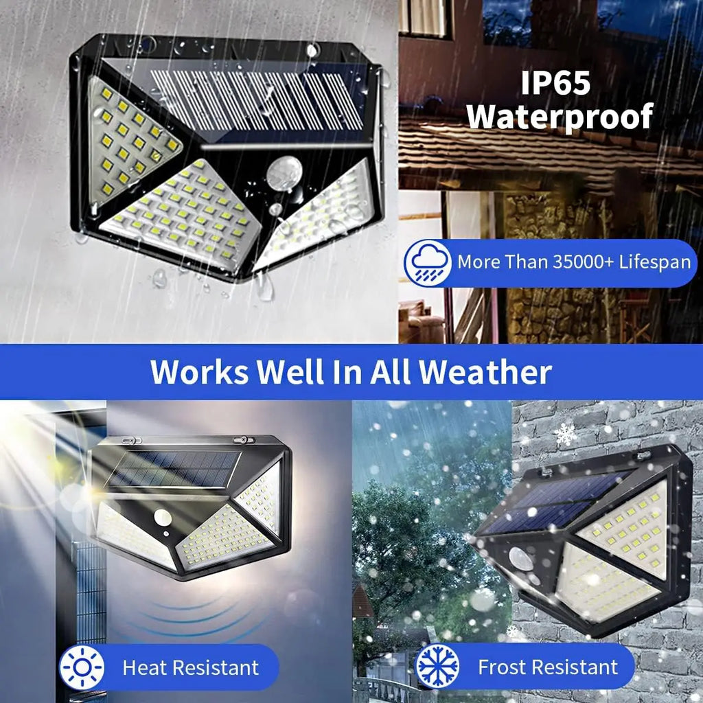 Solar Security Lamp Outdoor Garden Decor Waterproof Solar Powered 100 LED PIR Motion Sensor Spotlight for Yard & Pathway, Fence.
