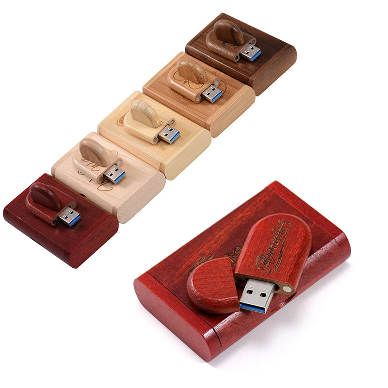 Wedding Gift Box USB 3.0 Flash Drive Free Logo Wooden Pen Drive High Speed Memory Stick 64GB/32GB/16GB/8GB/4GB Real Capacity
