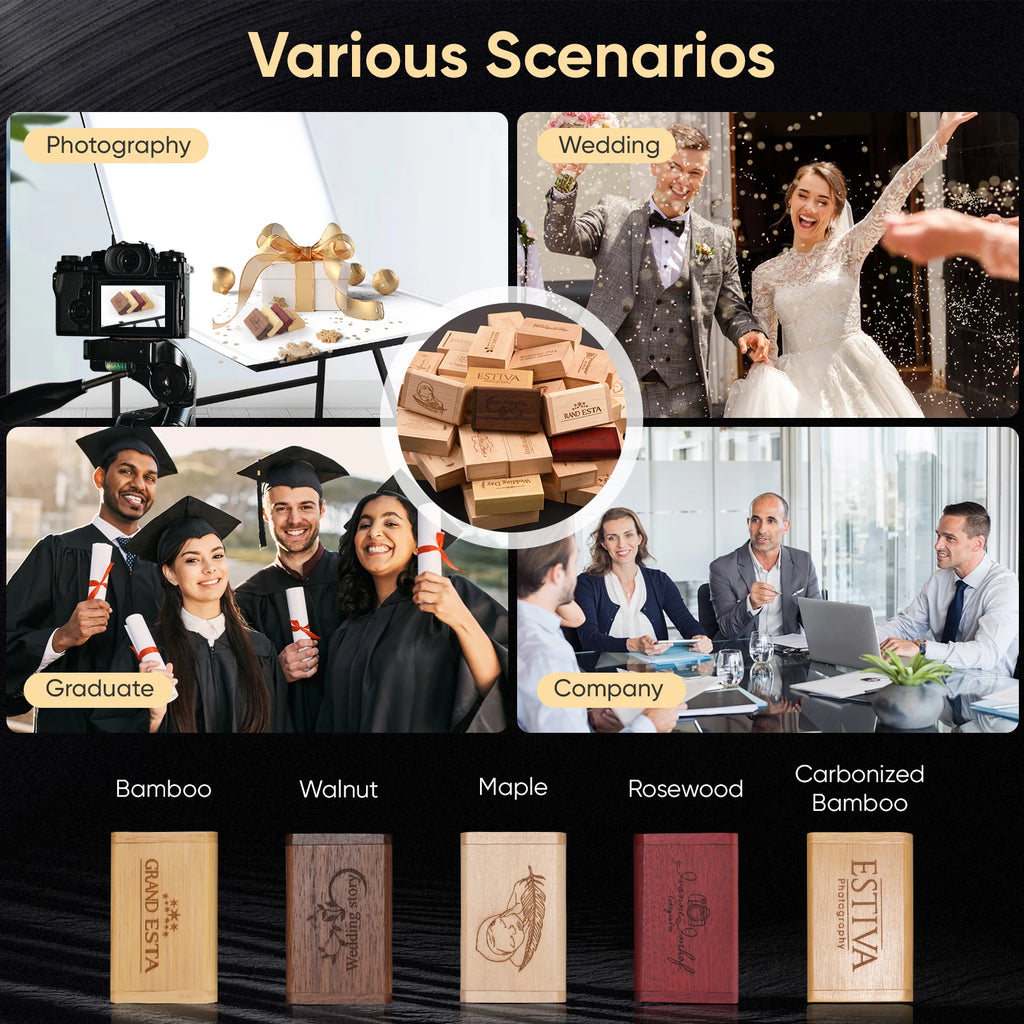 Wedding Gift Box USB 3.0 Flash Drive Free Logo Wooden Pen Drive High Speed Memory Stick 64GB/32GB/16GB/8GB/4GB Real Capacity