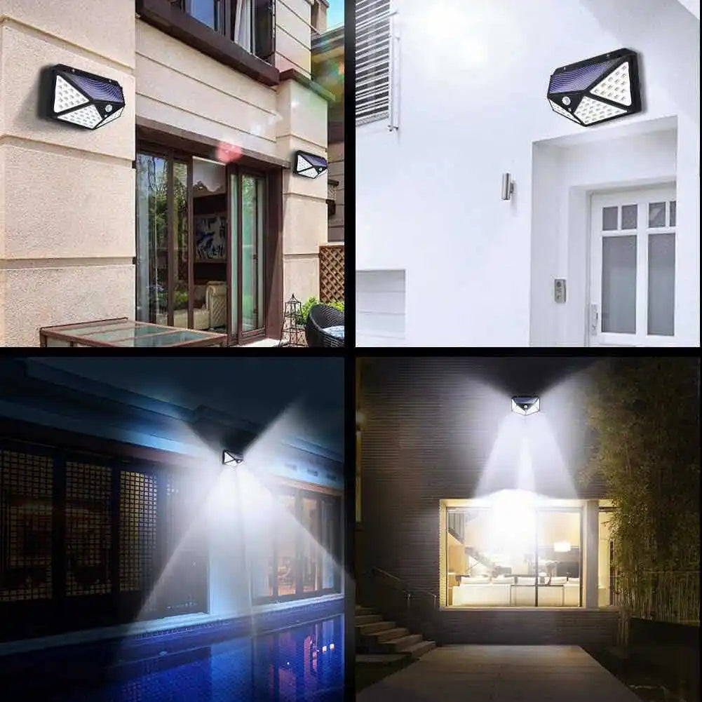 Solar Security Lamp Outdoor Garden Decor Waterproof Solar Powered 100 LED PIR Motion Sensor Spotlight for Yard & Pathway, Fence.